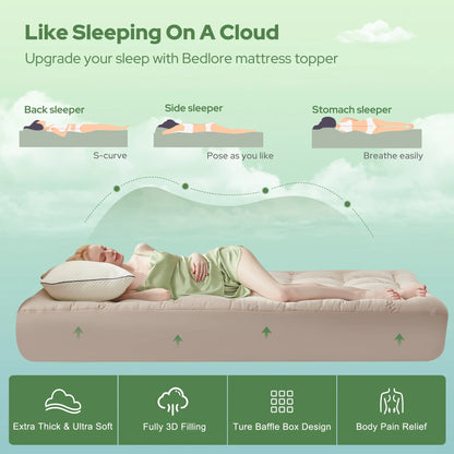 ☁️Cooling Mattress Topper for Back Pain - Extra Thick Fitted Sheet