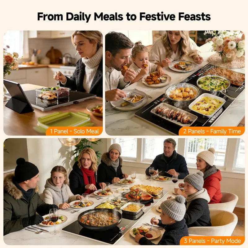 Electric Food Warming Tray, 10 Heat Levels, Timer Control & Tempered Glass