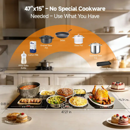 Electric Food Warming Tray, 10 Heat Levels, Timer Control & Tempered Glass